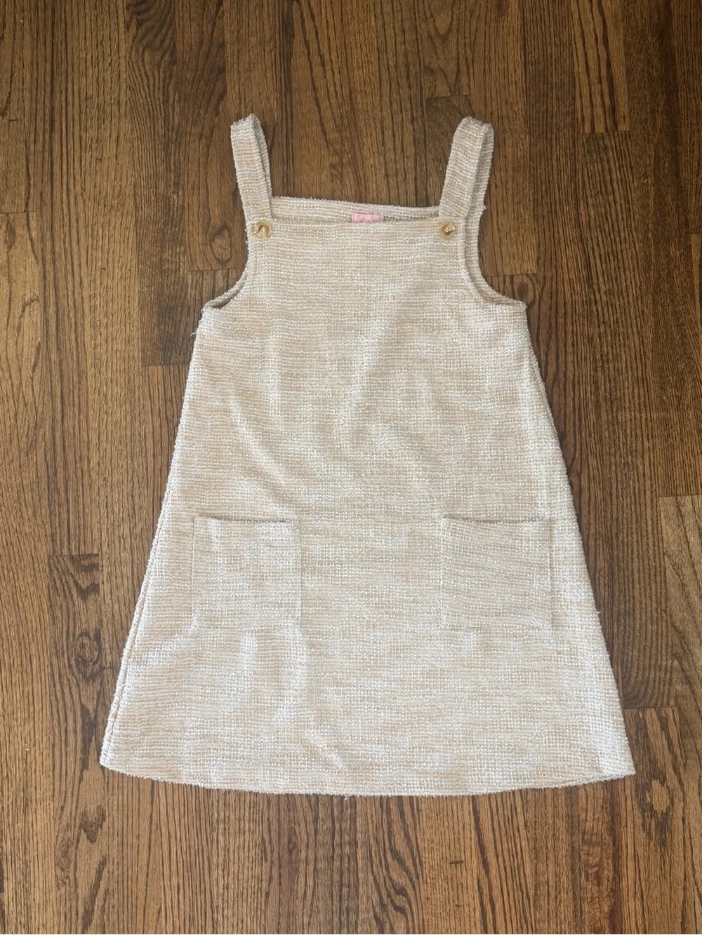 Lucky Penny Girls Tan Tweed Jumper Dress & White Tee Set - Size 12